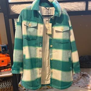 Alpine Teal and White Checkered Coat